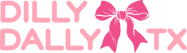Dilly Dally TX logo with a pink bow